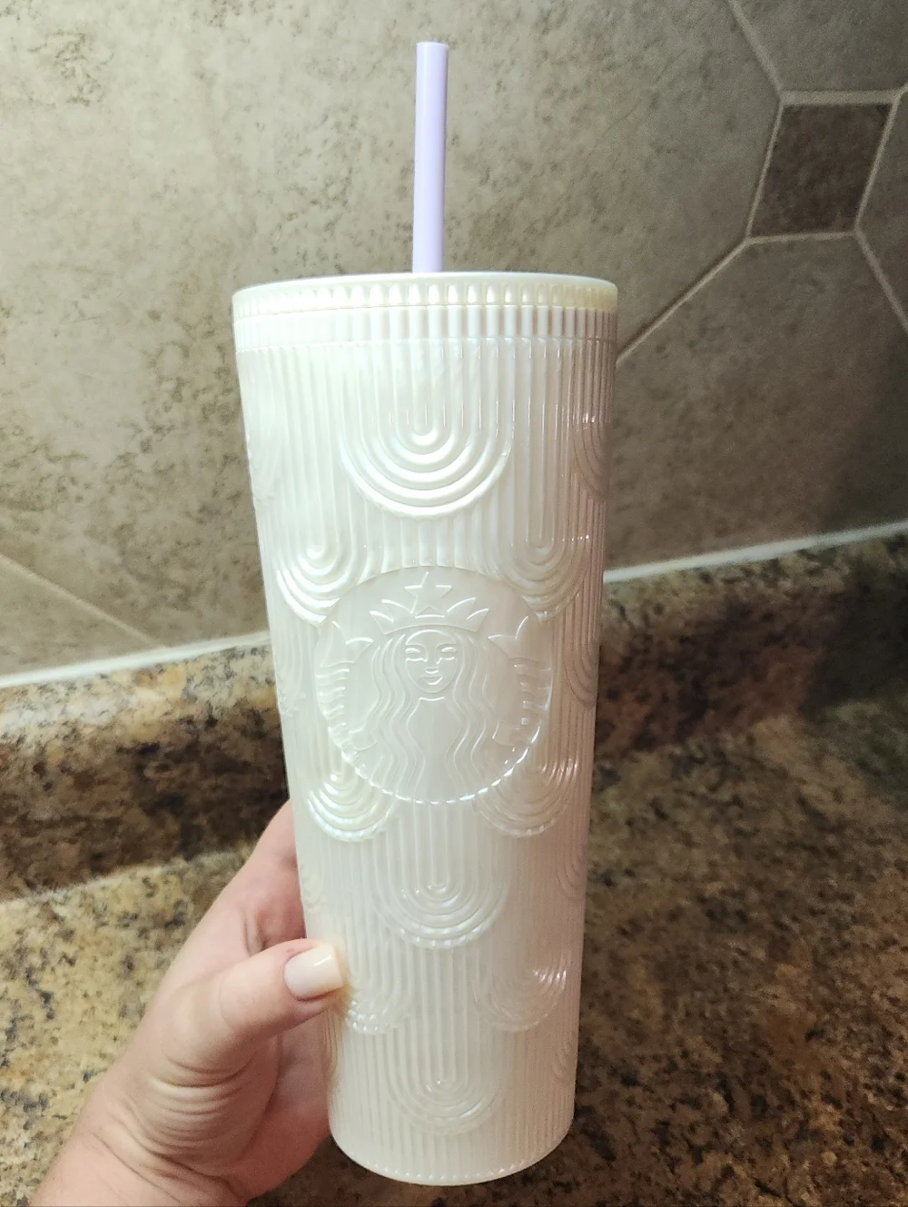 Starbucks White Spring  Pearlescent Shell Siren Scales Cold Cup Tumbler 2023